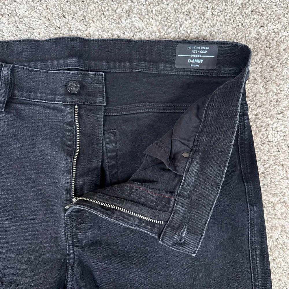 Diesel Jeans Mens 36x34 Black D-Amny Skinny Distressed Ripped Stretch‎